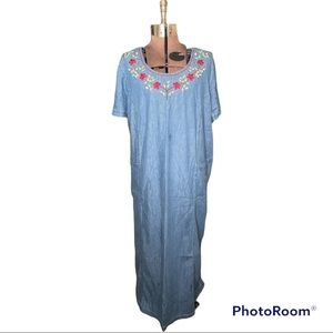 Only Necessities chambray with floral embroidery dress size 3X